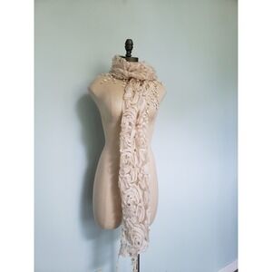 RYU Scarf Cream Lace Crochet Fringe Ruffle Sheer Anthropologie Boho Festival